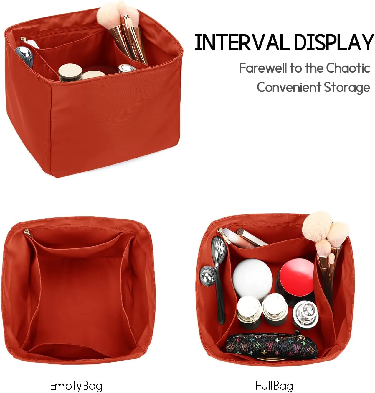 LEXSION Silky Handbag Organizer Fits Picotin 18/22 Bags,Purse Organizer Insert Luxury Zipper Purse Tote Bag Shapers 8038 Orange M