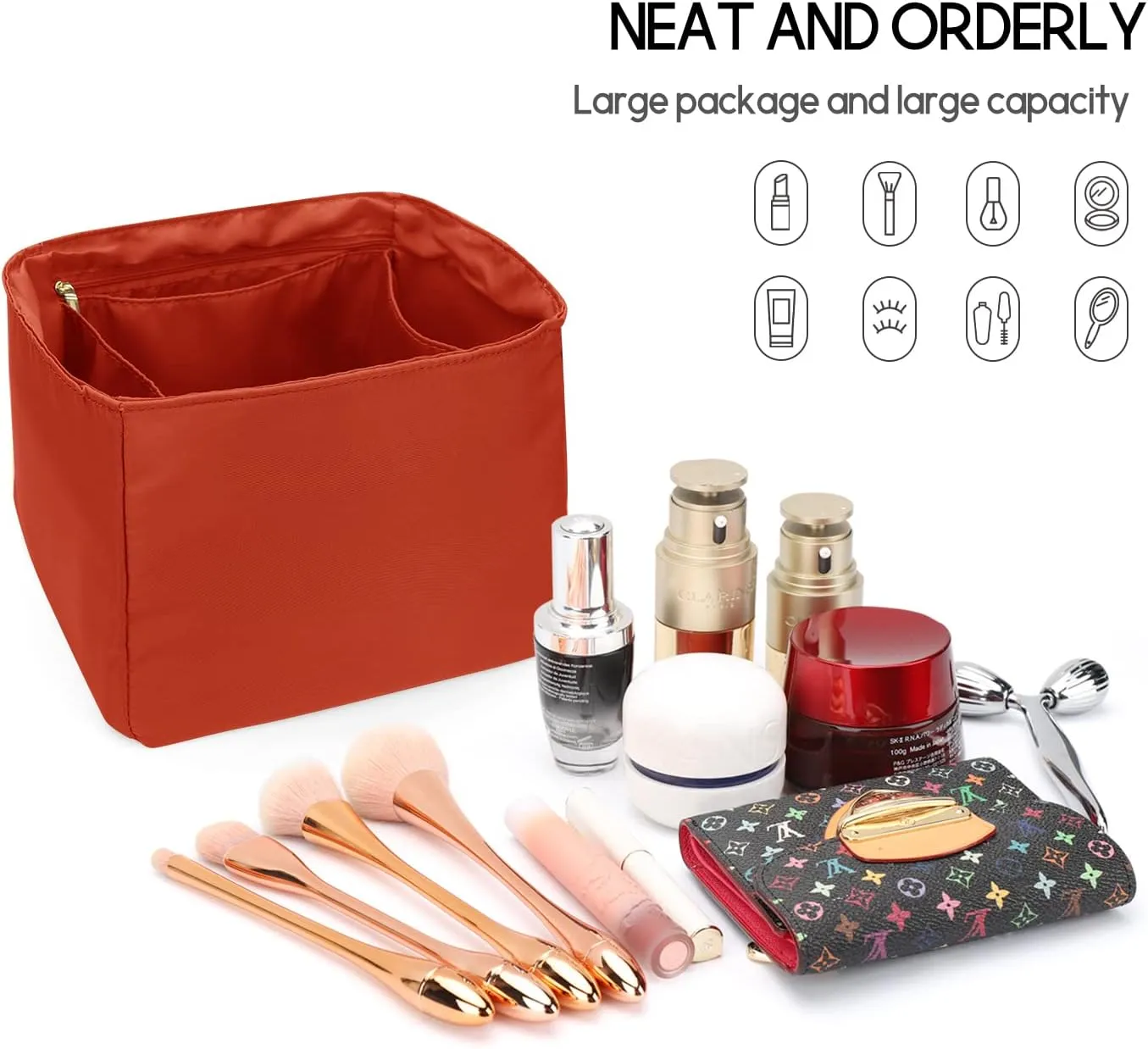 LEXSION Silky Handbag Organizer Fits Picotin 18/22 Bags,Purse Organizer Insert Luxury Zipper Purse Tote Bag Shapers 8038 Orange M