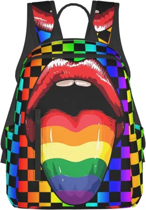 LGBT Gay Pride Open Mouth Rainbow Tongue Travel Laptop Backpack Casual Backpacks Double Shoulder Daypack Notebook Rucksack Work Bags Sports Bag for Hiking Camping Beach