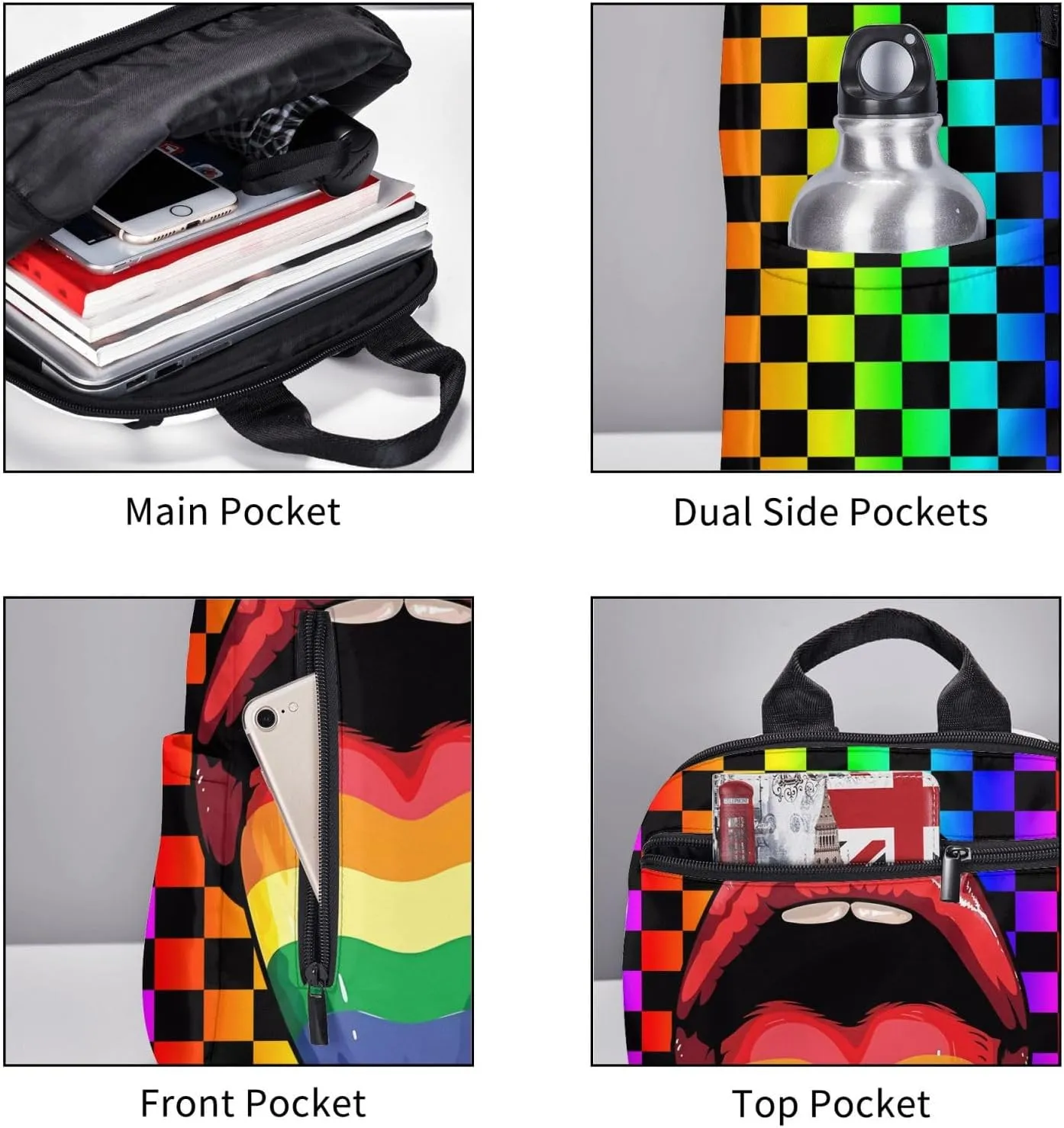 LGBT Gay Pride Open Mouth Rainbow Tongue Travel Laptop Backpack Casual Backpacks Double Shoulder Daypack Notebook Rucksack Work Bags Sports Bag for Hiking Camping Beach