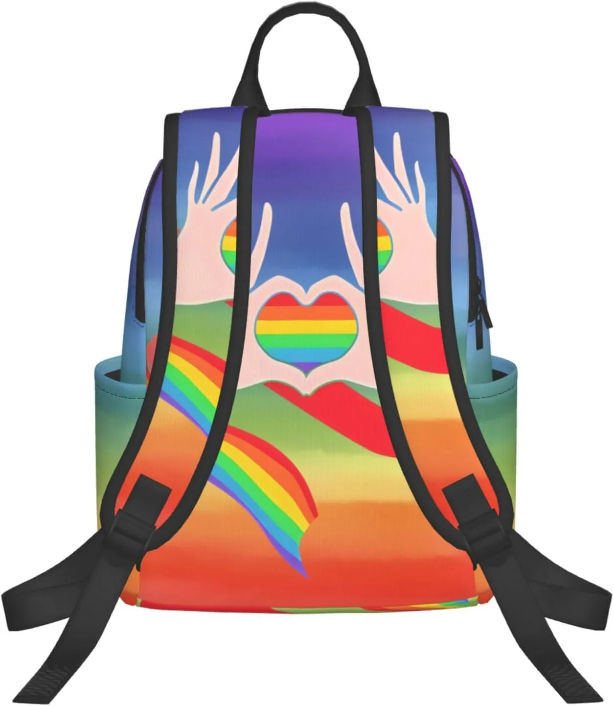 LGBT Gay Pride Rainbow Ribbon Heart Gesture Travel Laptop Backpack Casual Backpacks Double Shoulder Daypack Notebook Rucksack Work Bags Sports Bag for Gym Hiking Camping Beach