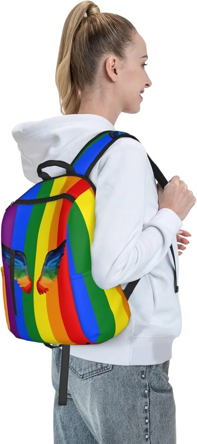 LGBT Gay Pride Watercolor Rainbow Wings Travel Laptop Backpack Casual Backpacks Double Shoulder Daypack Notebook Rucksack Work Bags Sports Bag for Hiking Camping Beach
