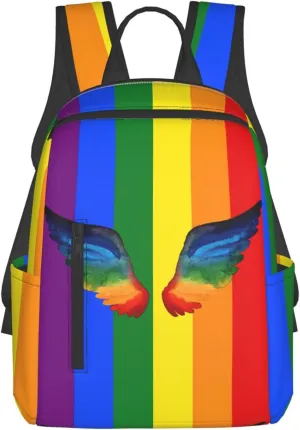 LGBT Gay Pride Watercolor Rainbow Wings Travel Laptop Backpack Casual Backpacks Double Shoulder Daypack Notebook Rucksack Work Bags Sports Bag for Hiking Camping Beach