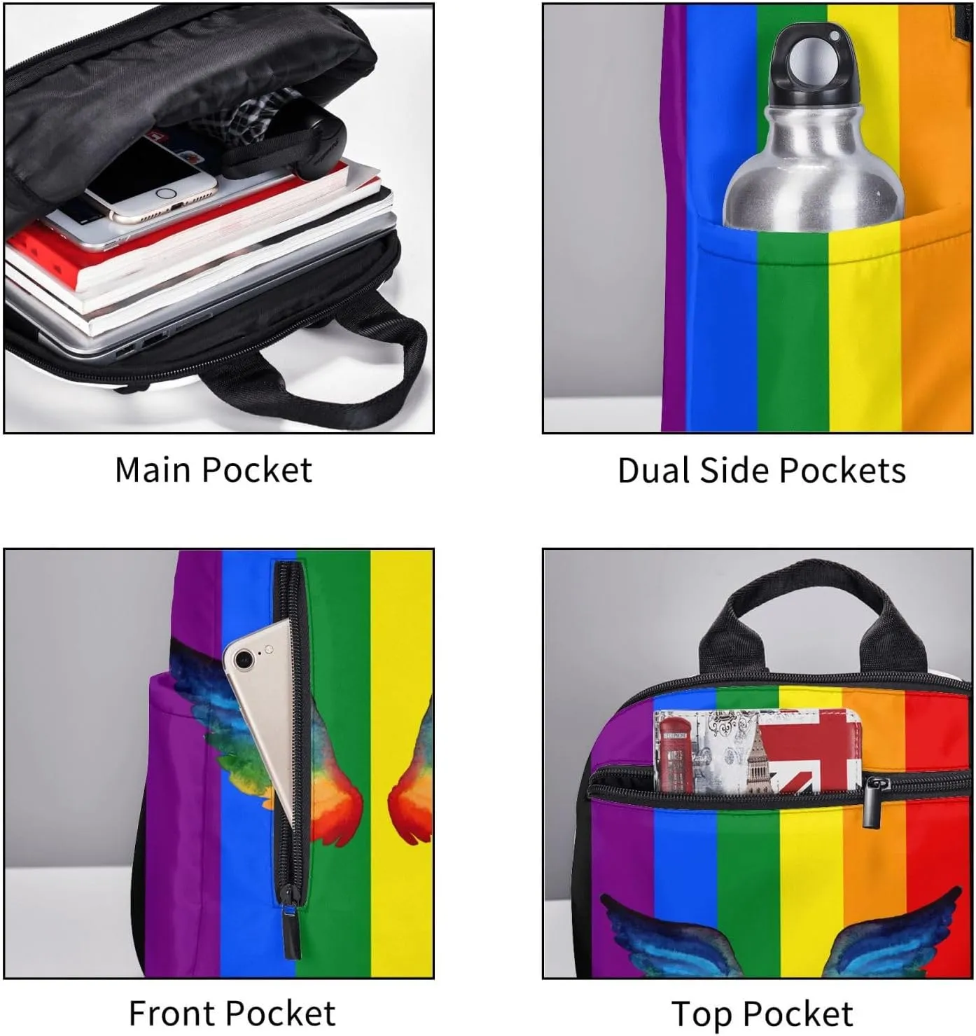 LGBT Gay Pride Watercolor Rainbow Wings Travel Laptop Backpack Casual Backpacks Double Shoulder Daypack Notebook Rucksack Work Bags Sports Bag for Hiking Camping Beach