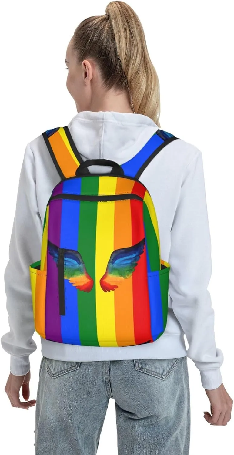 LGBT Gay Pride Watercolor Rainbow Wings Travel Laptop Backpack Casual Backpacks Double Shoulder Daypack Notebook Rucksack Work Bags Sports Bag for Hiking Camping Beach