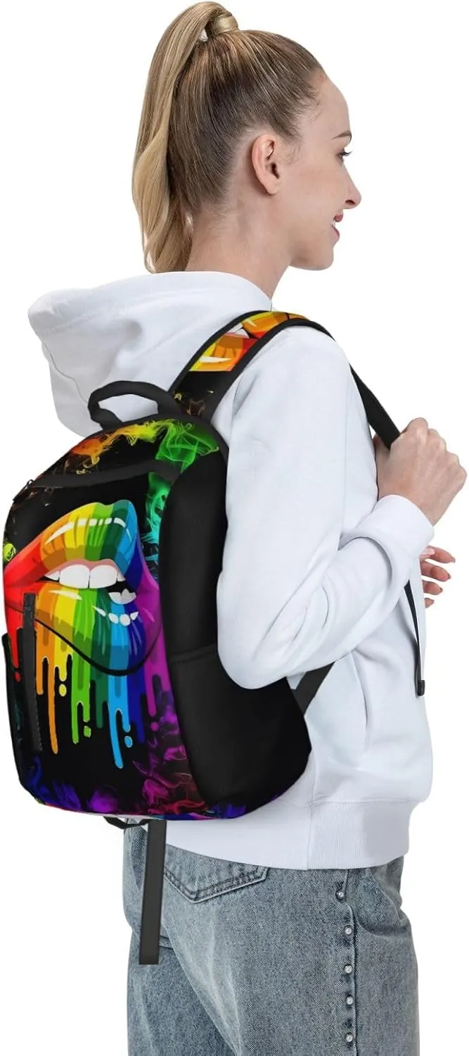 LGBT Gay Rainbow Lesbian Pride Lips Travel Laptop Backpack Casual Backpacks Double Shoulder Daypack Notebook Rucksack Work Bags Sports Bag for Hiking Camping Beach