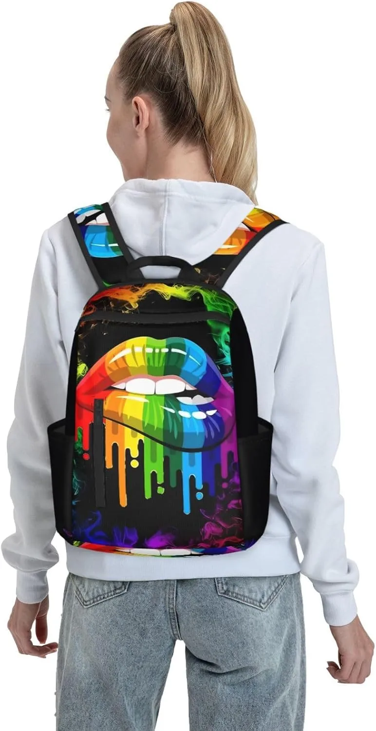 LGBT Gay Rainbow Lesbian Pride Lips Travel Laptop Backpack Casual Backpacks Double Shoulder Daypack Notebook Rucksack Work Bags Sports Bag for Hiking Camping Beach