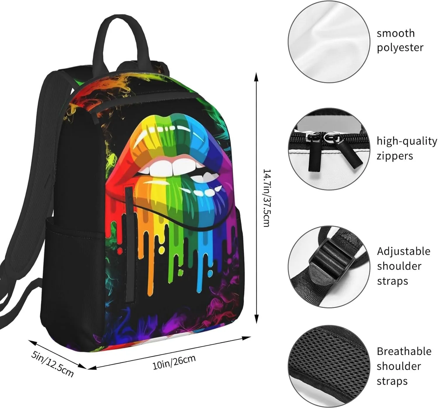 LGBT Gay Rainbow Lesbian Pride Lips Travel Laptop Backpack Casual Backpacks Double Shoulder Daypack Notebook Rucksack Work Bags Sports Bag for Hiking Camping Beach
