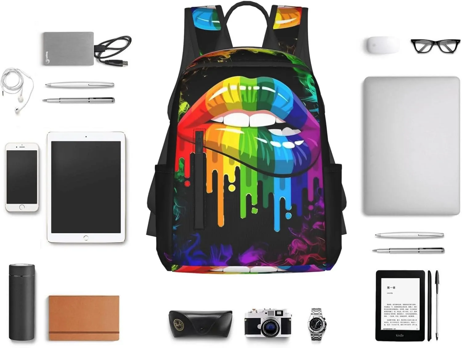 LGBT Gay Rainbow Lesbian Pride Lips Travel Laptop Backpack Casual Backpacks Double Shoulder Daypack Notebook Rucksack Work Bags Sports Bag for Hiking Camping Beach