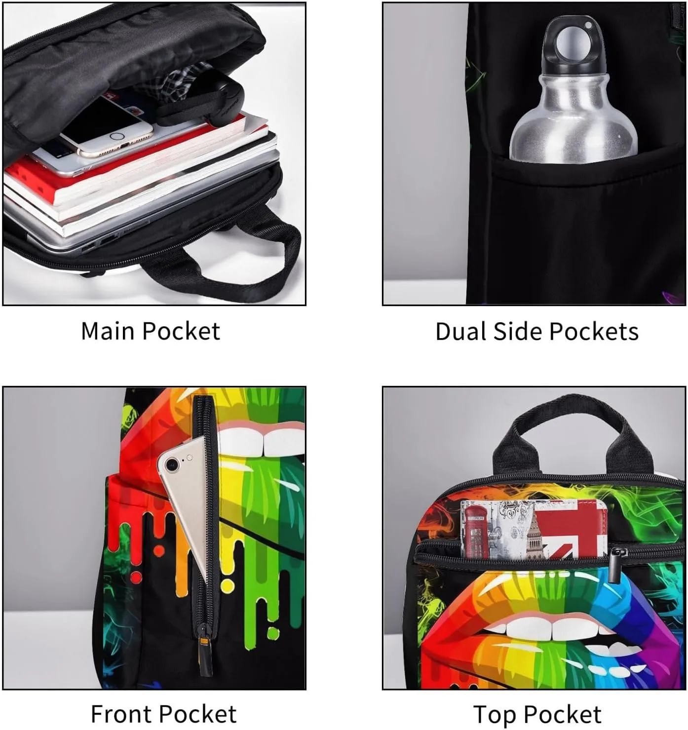 LGBT Gay Rainbow Lesbian Pride Lips Travel Laptop Backpack Casual Backpacks Double Shoulder Daypack Notebook Rucksack Work Bags Sports Bag for Hiking Camping Beach