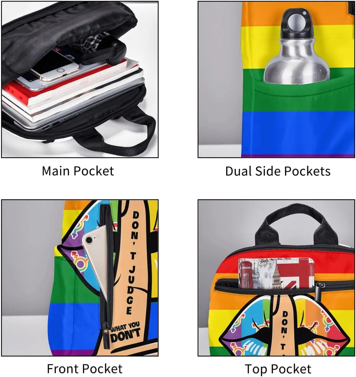 LGBT Lip Don't Judge What You Don't Understand Travel Laptop Backpack Casual Backpacks Double Shoulder Daypack Notebook Rucksack Work Bags Sports Bag for Hiking Camping Beach