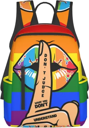 LGBT Lip Don't Judge What You Don't Understand Travel Laptop Backpack Casual Backpacks Double Shoulder Daypack Notebook Rucksack Work Bags Sports Bag for Hiking Camping Beach