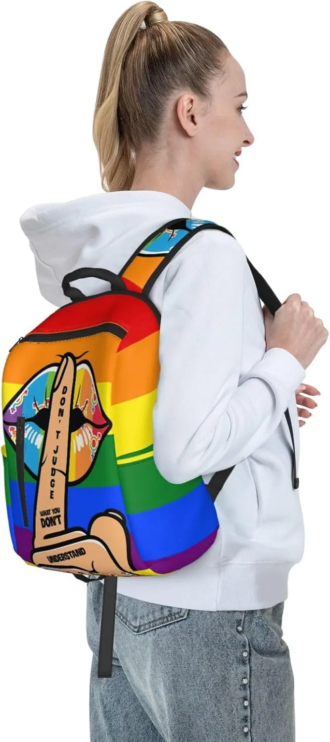 LGBT Lip Don't Judge What You Don't Understand Travel Laptop Backpack Casual Backpacks Double Shoulder Daypack Notebook Rucksack Work Bags Sports Bag for Hiking Camping Beach