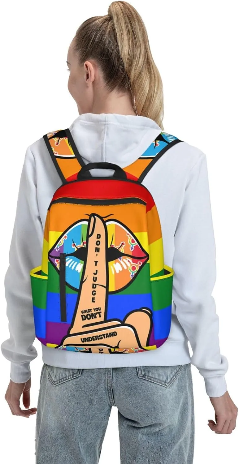 LGBT Lip Don't Judge What You Don't Understand Travel Laptop Backpack Casual Backpacks Double Shoulder Daypack Notebook Rucksack Work Bags Sports Bag for Hiking Camping Beach