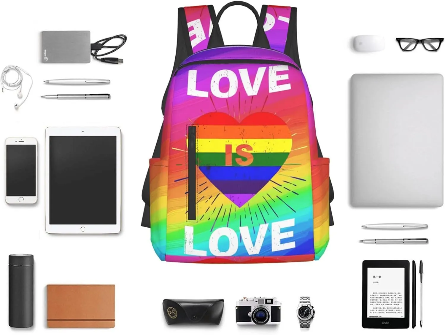 LGBT Pride Rainbow Gay Love is love Heart Travel Laptop Backpack Casual Backpacks Double Shoulder Daypack Notebook Rucksack Work Bags Sports Bag for Gym Hiking Camping Beach