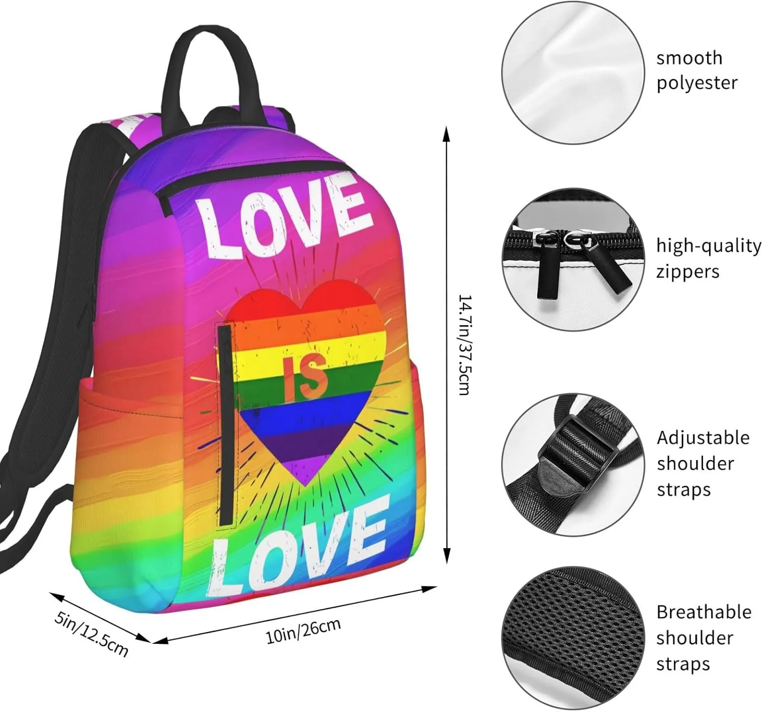 LGBT Pride Rainbow Gay Love is love Heart Travel Laptop Backpack Casual Backpacks Double Shoulder Daypack Notebook Rucksack Work Bags Sports Bag for Gym Hiking Camping Beach