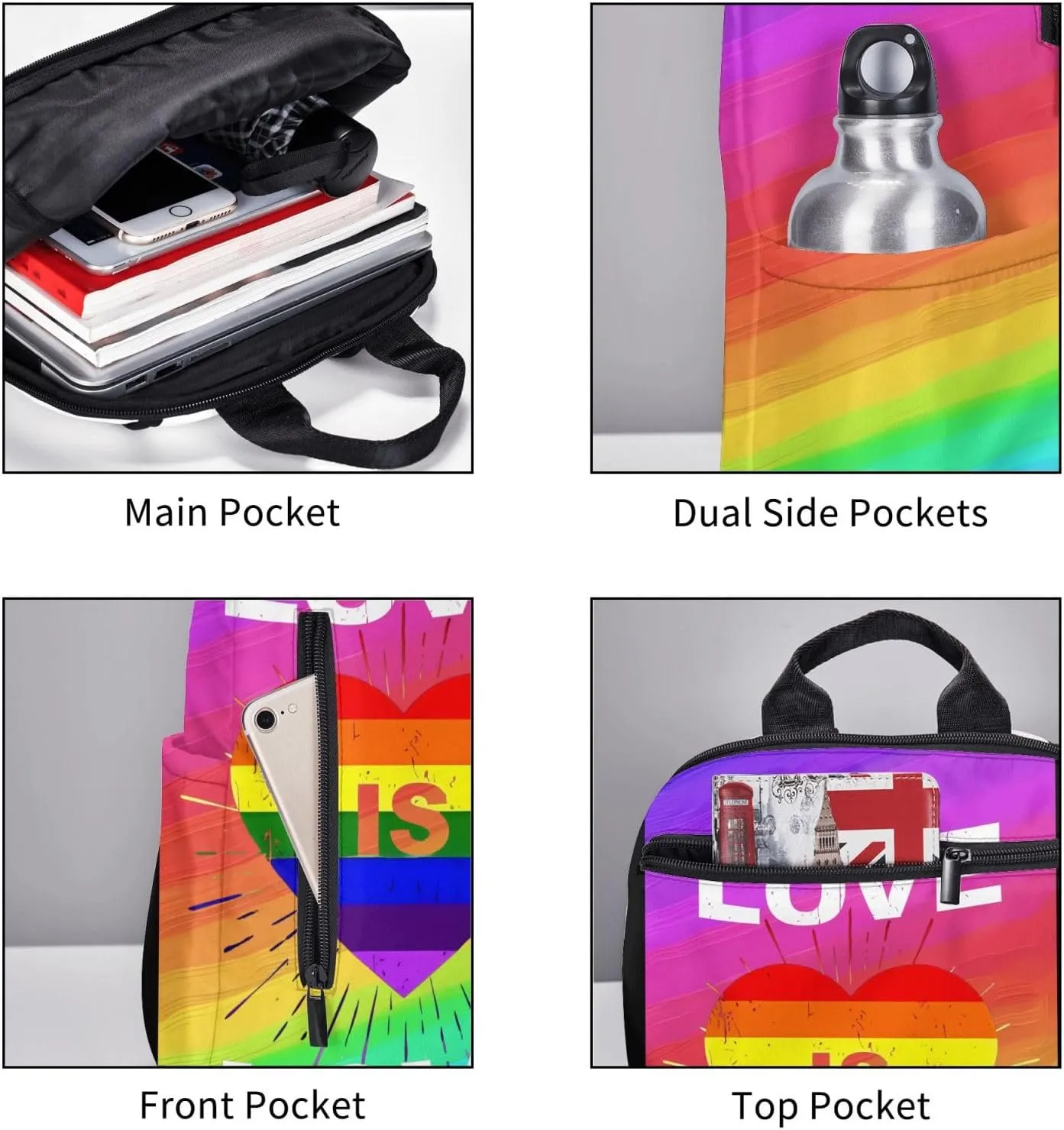 LGBT Pride Rainbow Gay Love is love Heart Travel Laptop Backpack Casual Backpacks Double Shoulder Daypack Notebook Rucksack Work Bags Sports Bag for Gym Hiking Camping Beach