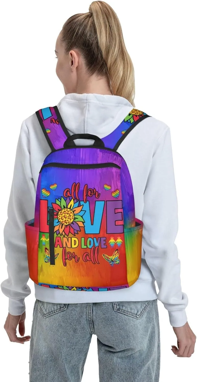 LGBT Rainbow Gay Pride All For Love And Love For All Travel Laptop Backpack Casual Backpacks Double Shoulder Daypack Notebook Rucksack Work Bags Sports Bag for Hiking Camping Beach