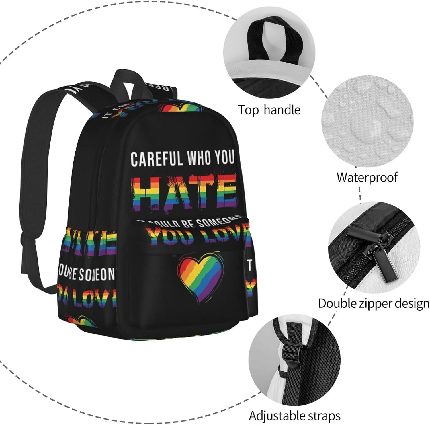 Lgbt Rainbow Gay Pride Flag Hate It Could Be Someone You Love Laptop Backpack Shoulder Bag Laptop Pack Travel Backpacks Commuter Back Pack Casual Daypack Bags With Side Pockets