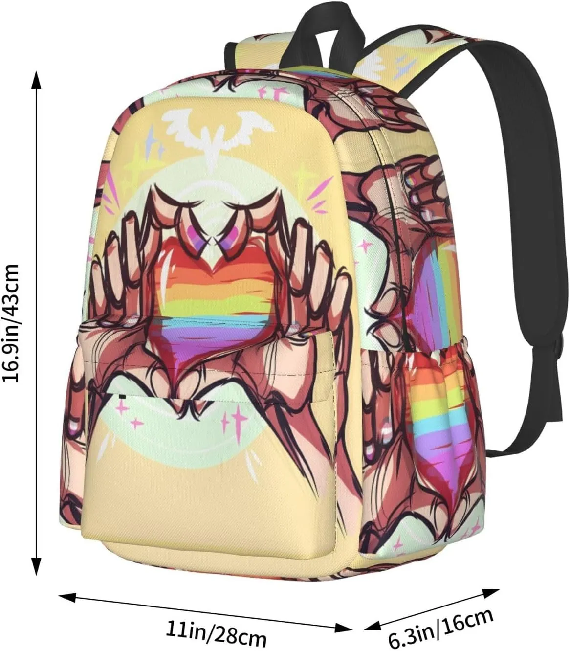 LGBT Rainbow Gay Pride Hands Gesture Love 17 Inch Casual Backpack Laptop Backpacks Travel Back Pack Large Camping Rucksack Hiking Daypack Lightweight Double Shoulder Bag