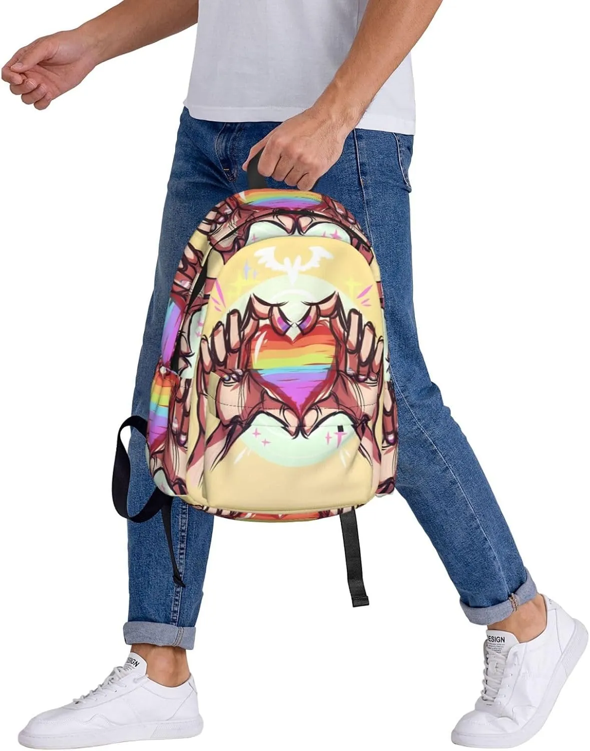 LGBT Rainbow Gay Pride Hands Gesture Love 17 Inch Casual Backpack Laptop Backpacks Travel Back Pack Large Camping Rucksack Hiking Daypack Lightweight Double Shoulder Bag