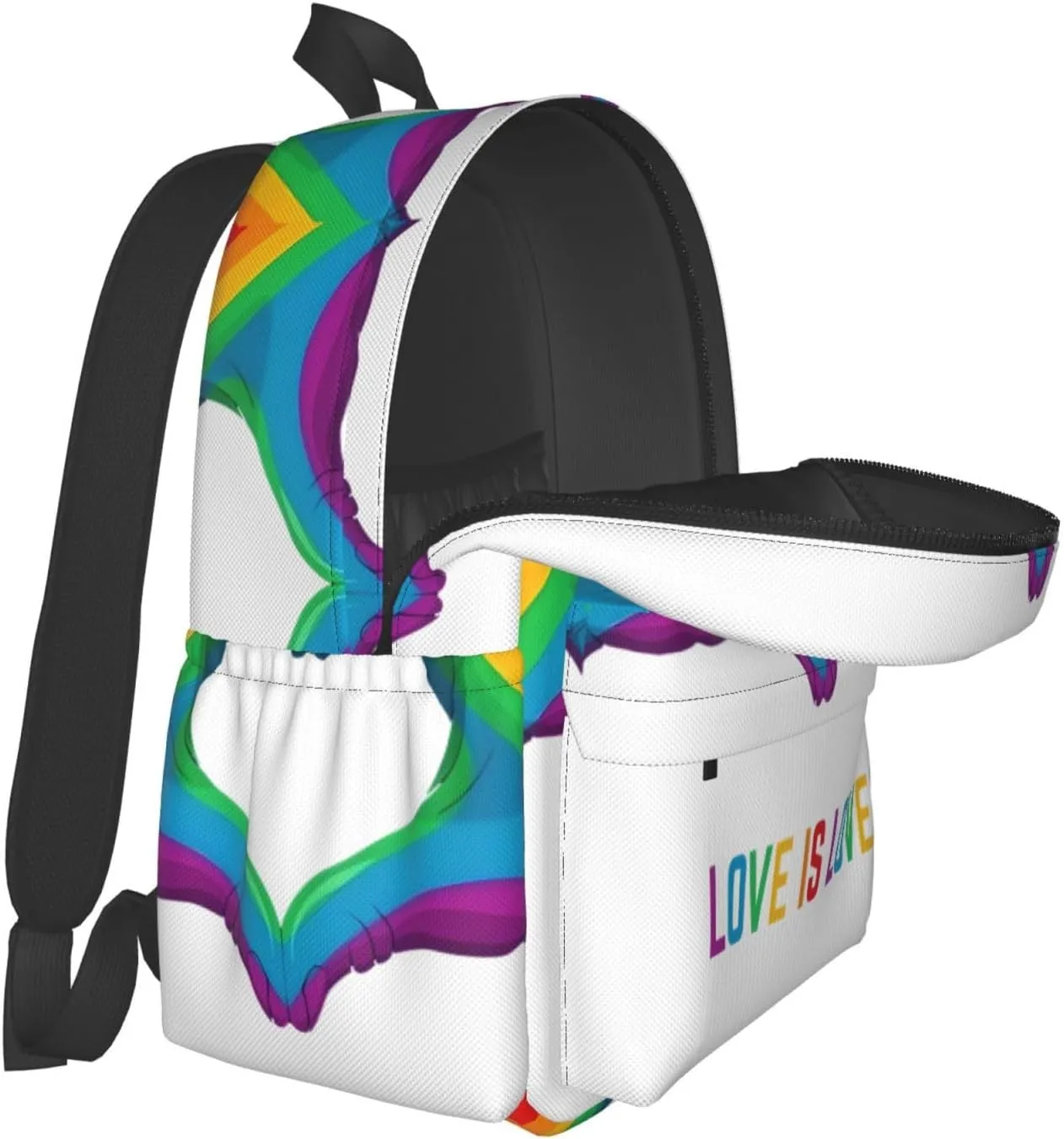 LGBT Rainbow Gay Pride Love Is Love Heart Gesture 17 Inch Casual Backpack Laptop Backpacks Travel Back Pack Large Camping Rucksack Hiking Daypack Lightweight Double Shoulder Bag