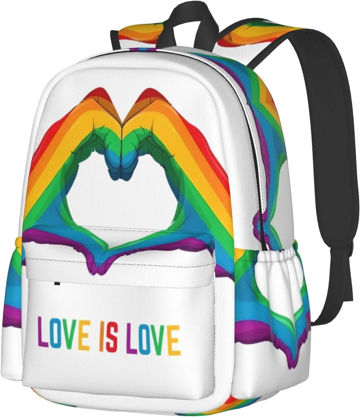 LGBT Rainbow Gay Pride Love Is Love Heart Gesture 17 Inch Casual Backpack Laptop Backpacks Travel Back Pack Large Camping Rucksack Hiking Daypack Lightweight Double Shoulder Bag
