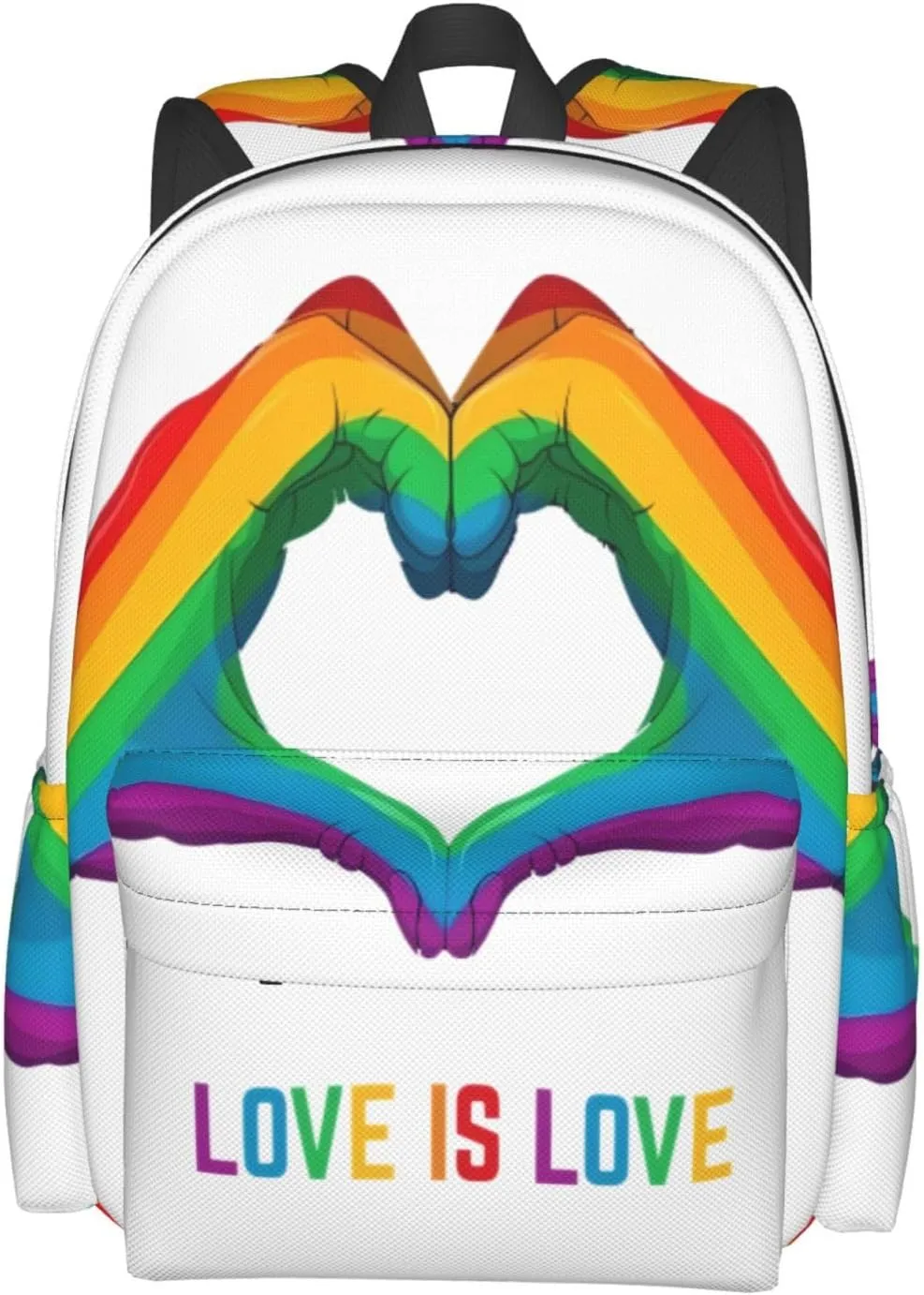 LGBT Rainbow Gay Pride Love Is Love Heart Gesture 17 Inch Casual Backpack Laptop Backpacks Travel Back Pack Large Camping Rucksack Hiking Daypack Lightweight Double Shoulder Bag