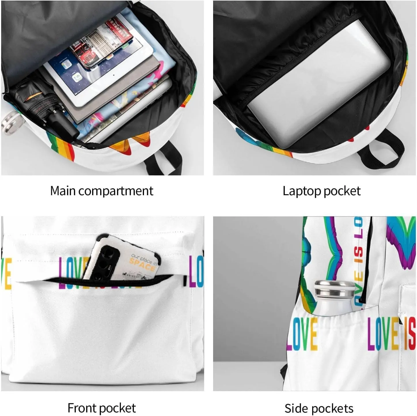 LGBT Rainbow Gay Pride Love Is Love Heart Gesture 17 Inch Casual Backpack Laptop Backpacks Travel Back Pack Large Camping Rucksack Hiking Daypack Lightweight Double Shoulder Bag