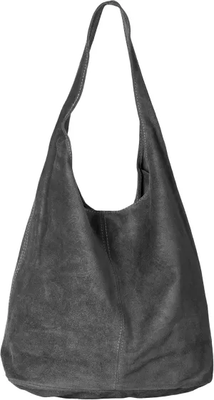 LiaTalia Womens Large Italian Suede Leather Single Shoulder Strap Hobo Slouch Bag with Storage Bag