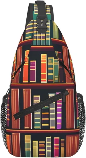 Library Bookshelf print chest crossbody bag, fashion leisure travel bag, cross-body bag for men and women, Black, One Size, Black, One Size