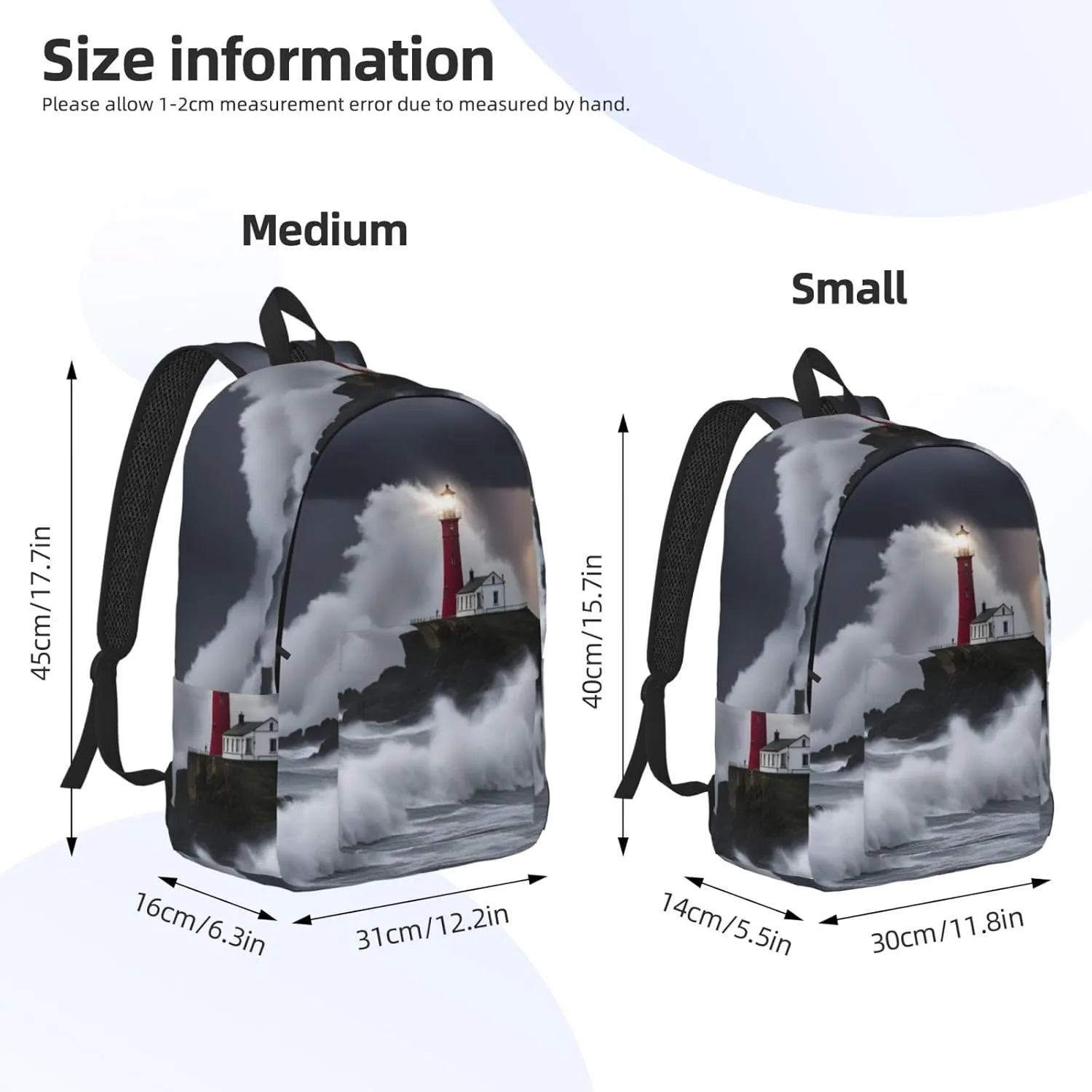 Lighthouse In Storm Print Vintage Canvas Backpack,Travel Bag,Stylish And Lightweight With Multiple Pockets