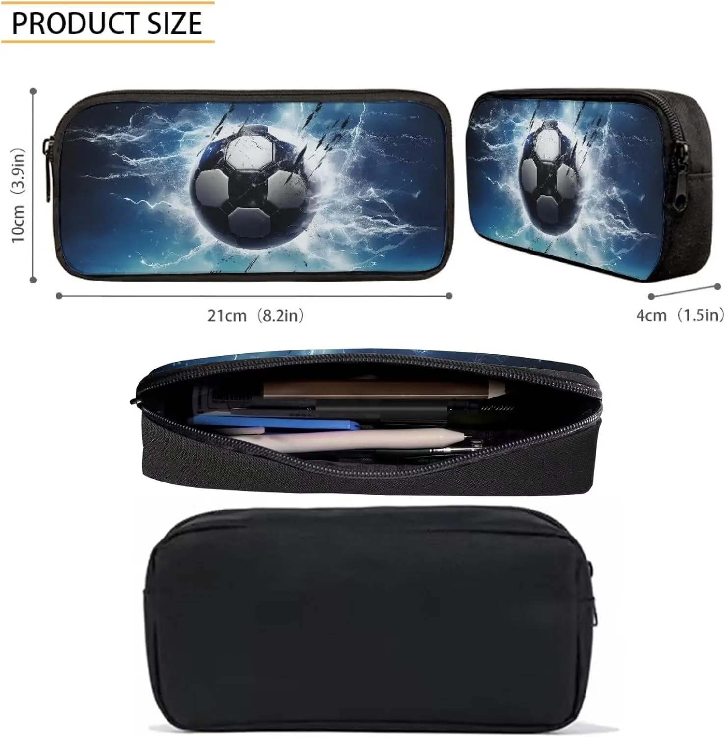 Lightning Soccer Backpack for Boys 3PCS Cool Lightweight Boys Bookbag with Lunch Box 17 Inch Large Capacity Teens School Bags 7 Years Old for Toddler Casual Travel Daypack Rucksack