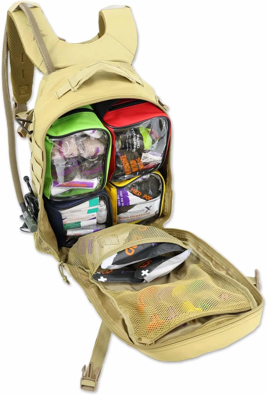 Lightning X Stocked Modular Trauma & Bleeding First Aid Responder Medical Backpack   Kit (Tan w/Hydration Bladder)