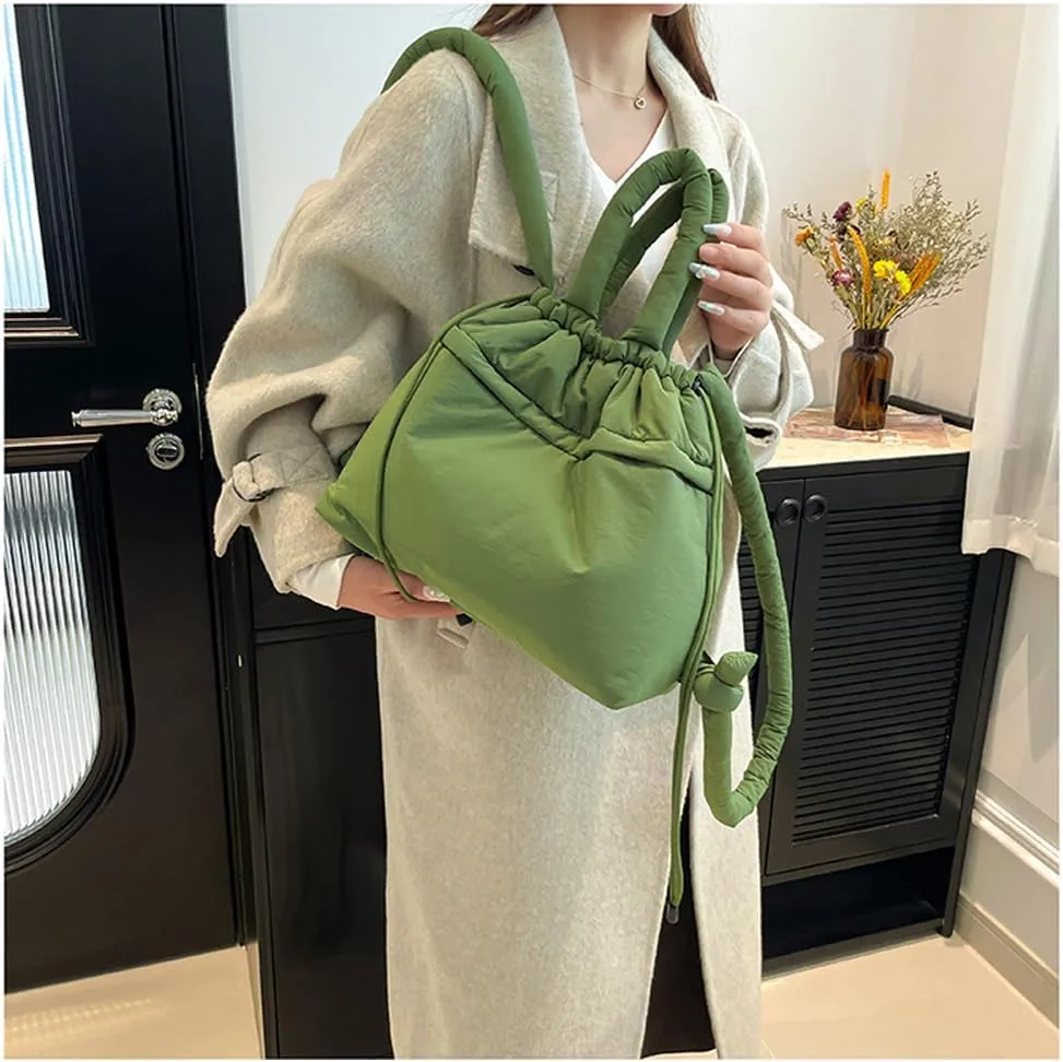 Lightweight Adjustable Cloud Backpack for Women, Multi-Way Carry Cotton Tote Bag with Magnetic Closure,Stylish Daypack (Green)