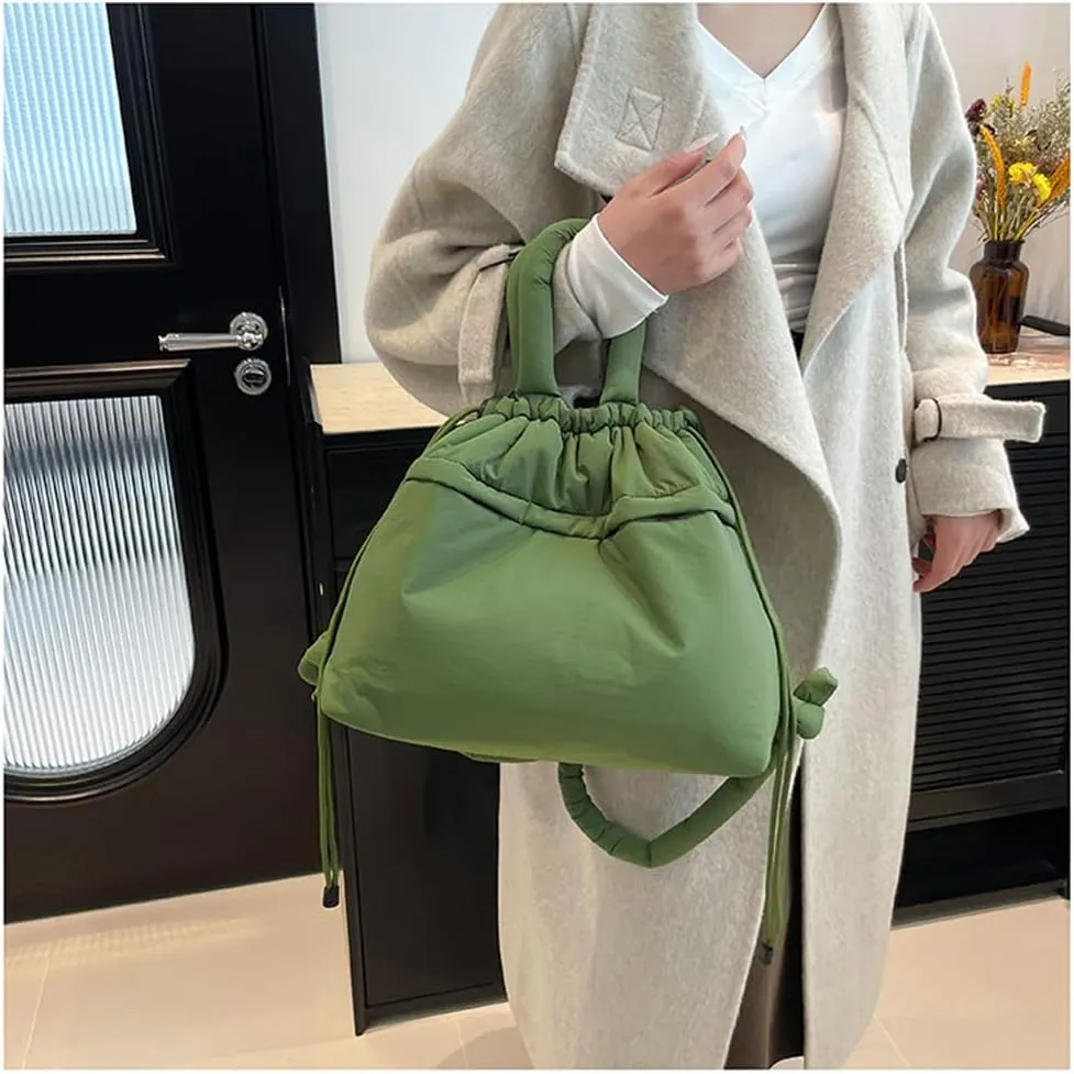 Lightweight Adjustable Cloud Backpack for Women, Multi-Way Carry Cotton Tote Bag with Magnetic Closure,Stylish Daypack (Green)
