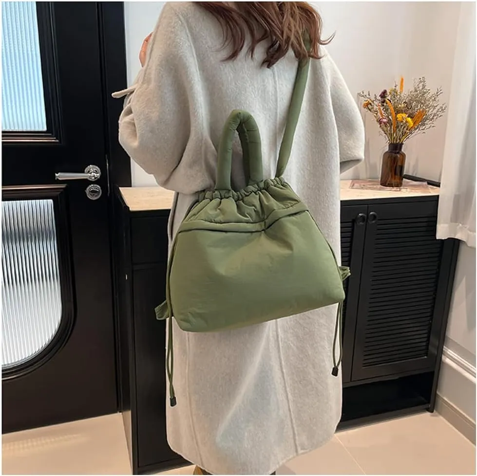 Lightweight Adjustable Cloud Backpack for Women, Multi-Way Carry Cotton Tote Bag with Magnetic Closure,Stylish Daypack (Green)