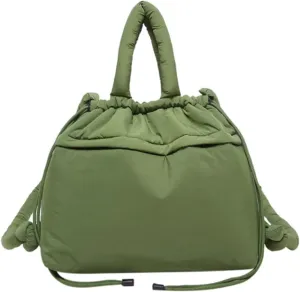 Lightweight Adjustable Cloud Backpack for Women, Multi-Way Carry Cotton Tote Bag with Magnetic Closure,Stylish Daypack (Green)