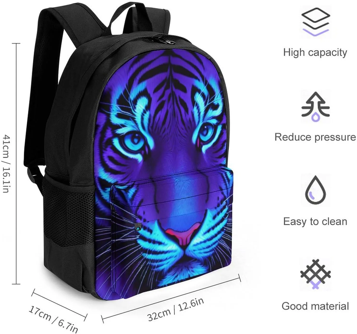 Lightweight Daypack Backpack for Sports Travel Running - Large Capacity Multipurpose Anti-Theft Bookbag, Trippy Tiger Animal Art Laptop Backpack Daypack