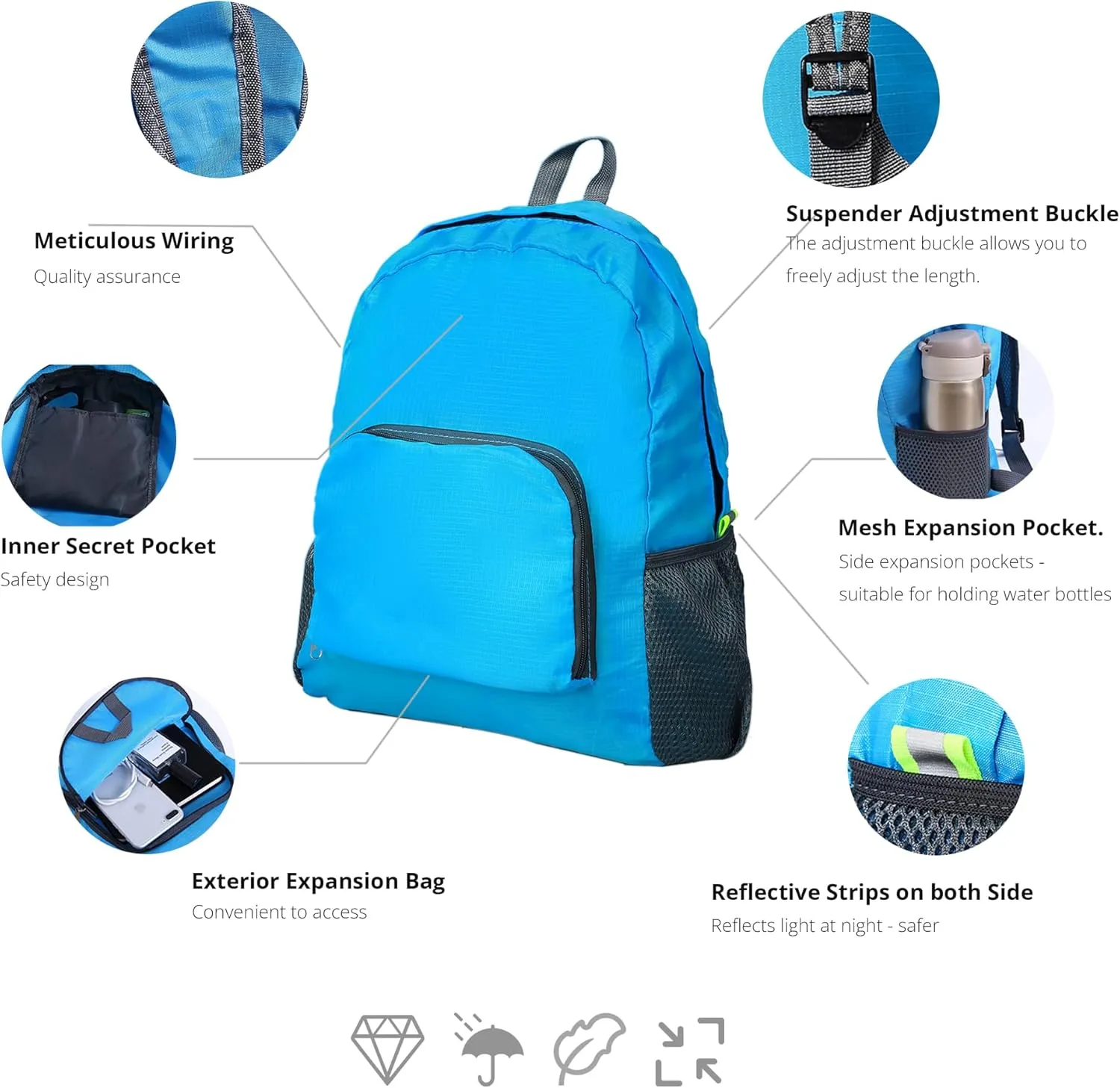 Lightweight Packable Foldable Backpack for Travel & Hiking - Outdoor Backpack for Women & Men (Blue)