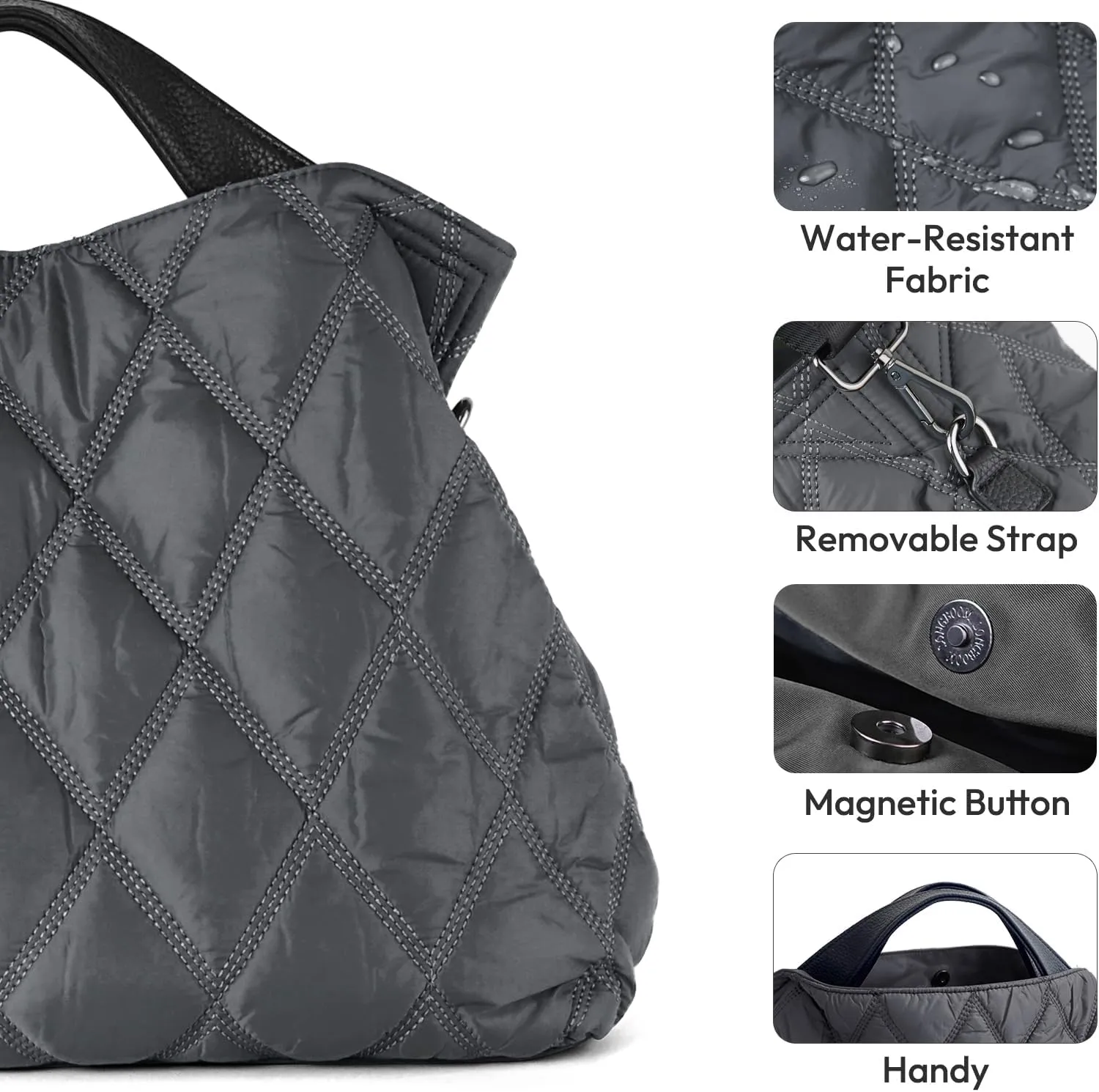 Lightweight Quilted Puffer Tote Bag for Women, Shoulder Bag with Adjustable Straps, Large Capacity Puffy Tote