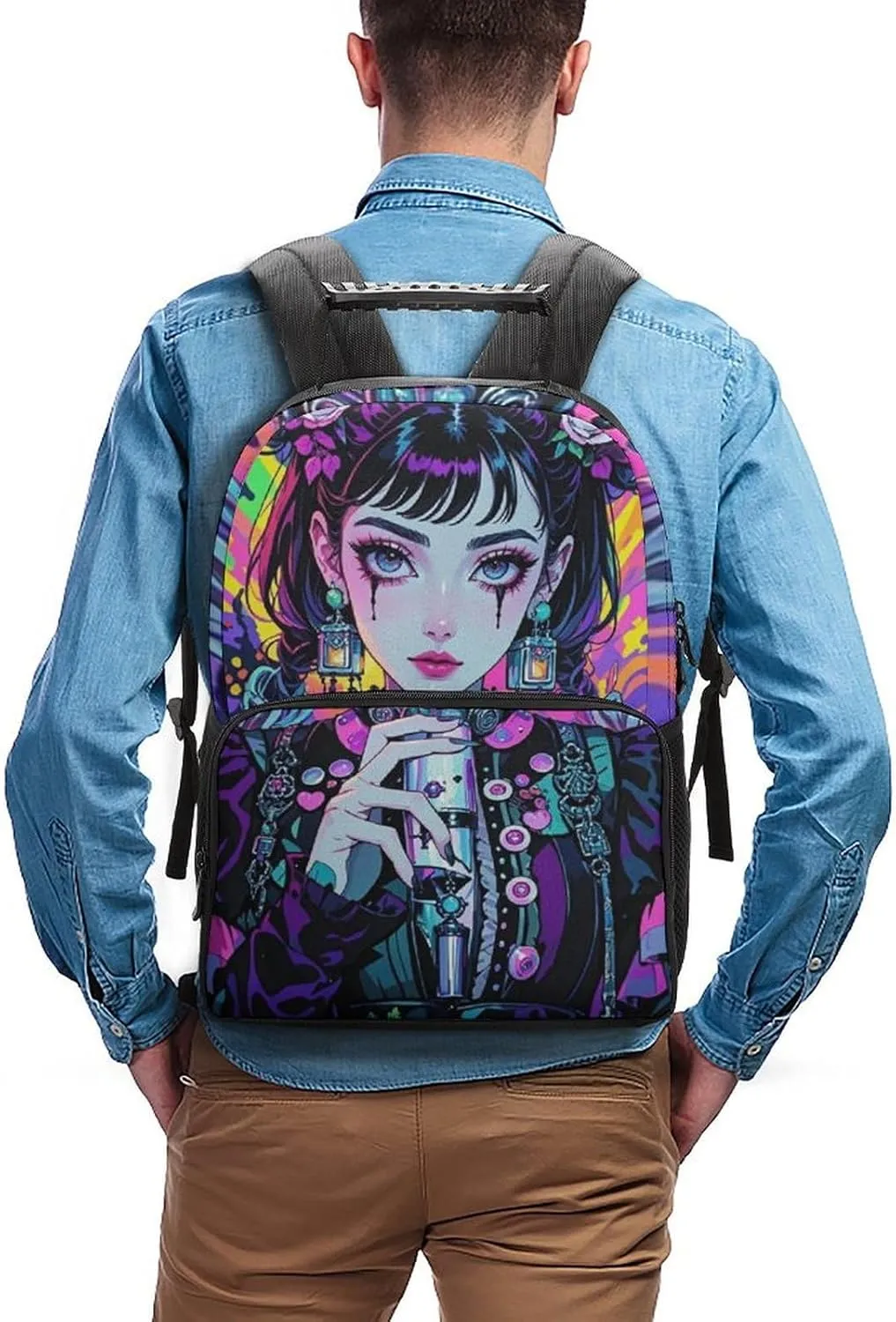 Lightweight Rucksacks for Climbing Outdoors Walking Cycling - Large Capacity Anti-Theft Multipurpose Carry On Bag, Beautiful Gothic Woman Neon Art Camping Outdoor Backpack