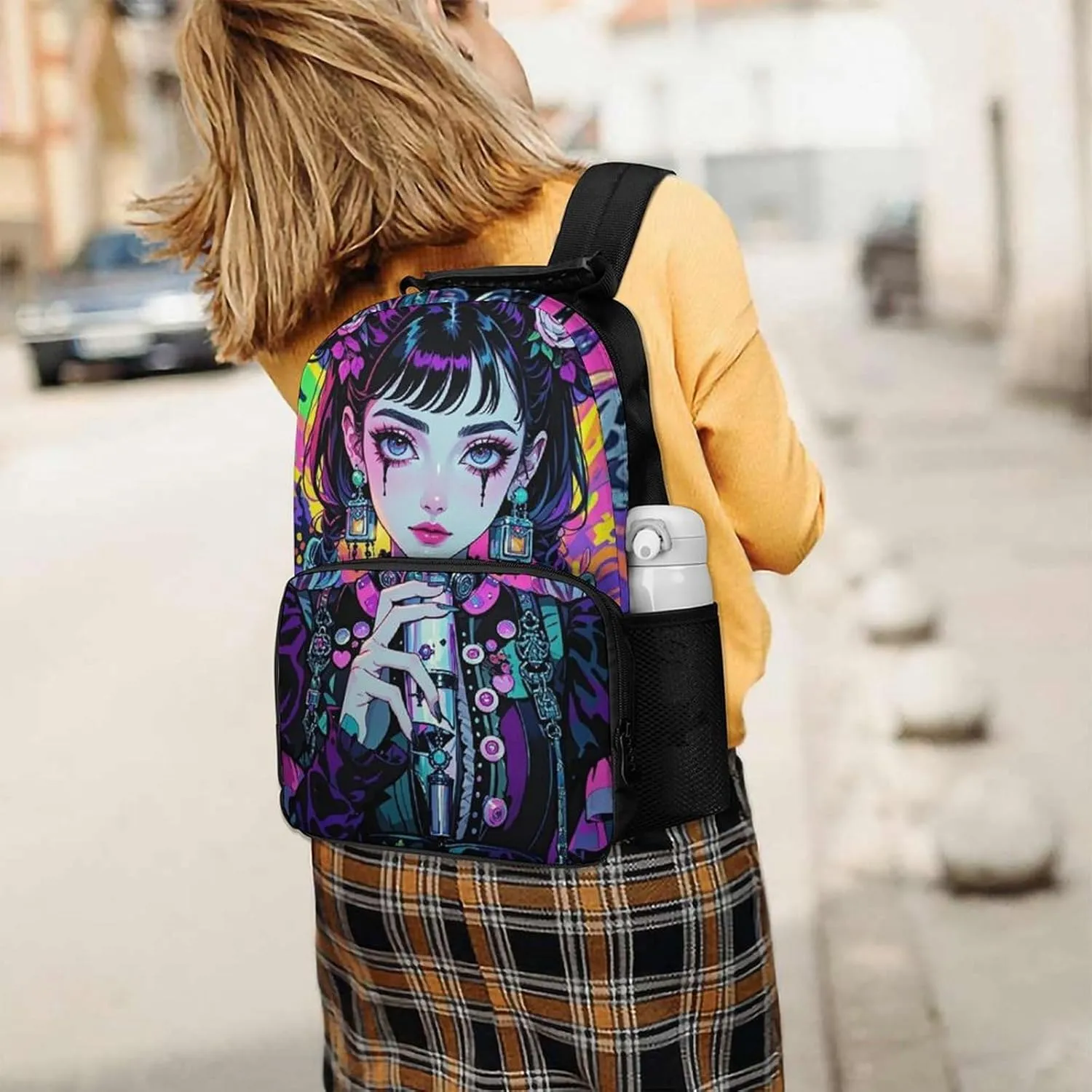 Lightweight Rucksacks for Climbing Outdoors Walking Cycling - Large Capacity Anti-Theft Multipurpose Carry On Bag, Beautiful Gothic Woman Neon Art Camping Outdoor Backpack