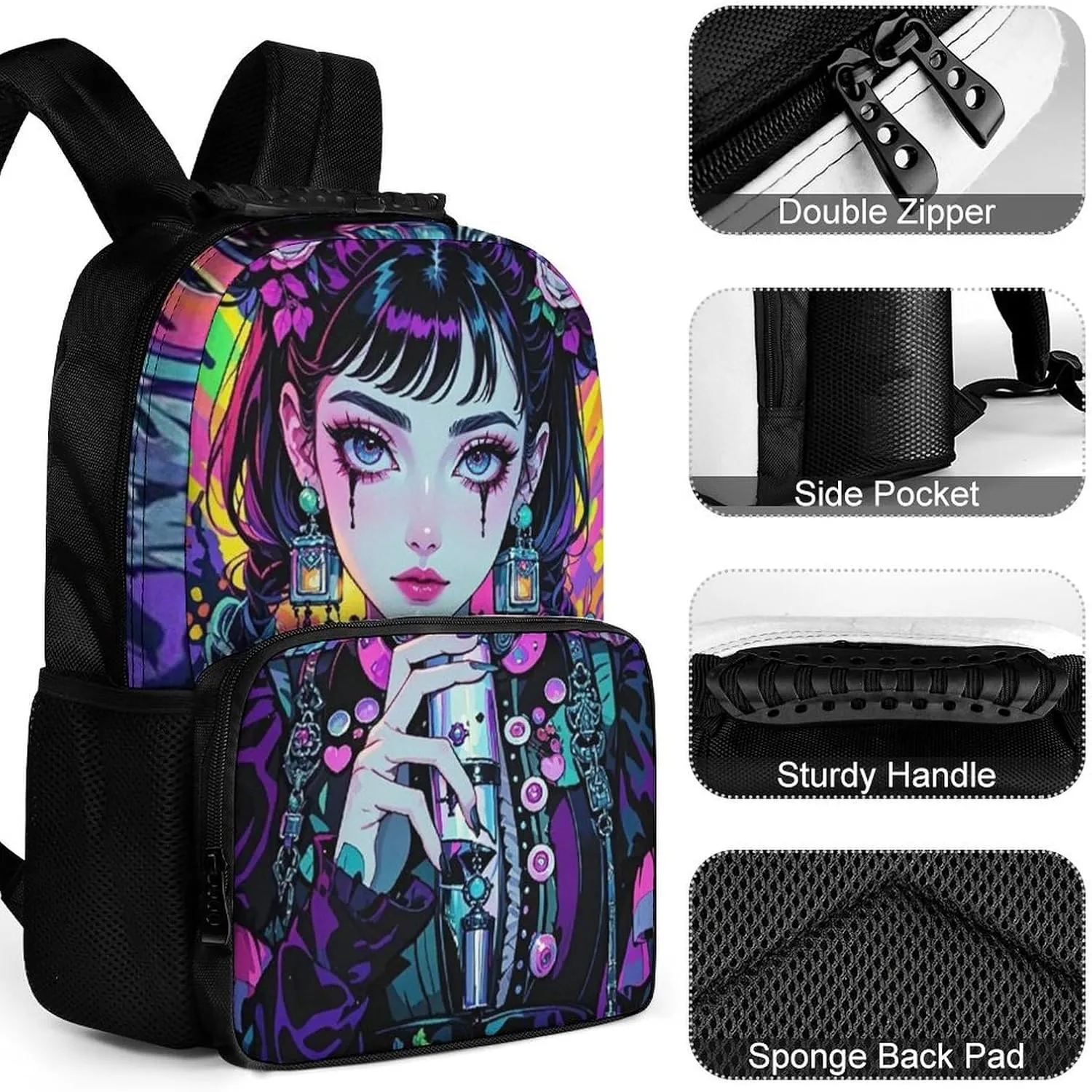 Lightweight Rucksacks for Climbing Outdoors Walking Cycling - Large Capacity Anti-Theft Multipurpose Carry On Bag, Beautiful Gothic Woman Neon Art Camping Outdoor Backpack