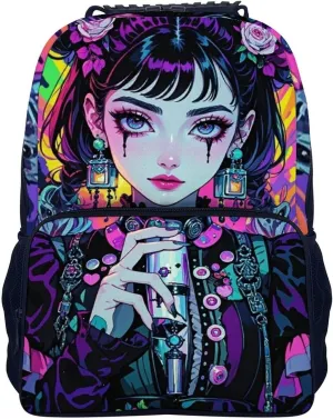 Lightweight Rucksacks for Climbing Outdoors Walking Cycling - Large Capacity Anti-Theft Multipurpose Carry On Bag, Beautiful Gothic Woman Neon Art Camping Outdoor Backpack