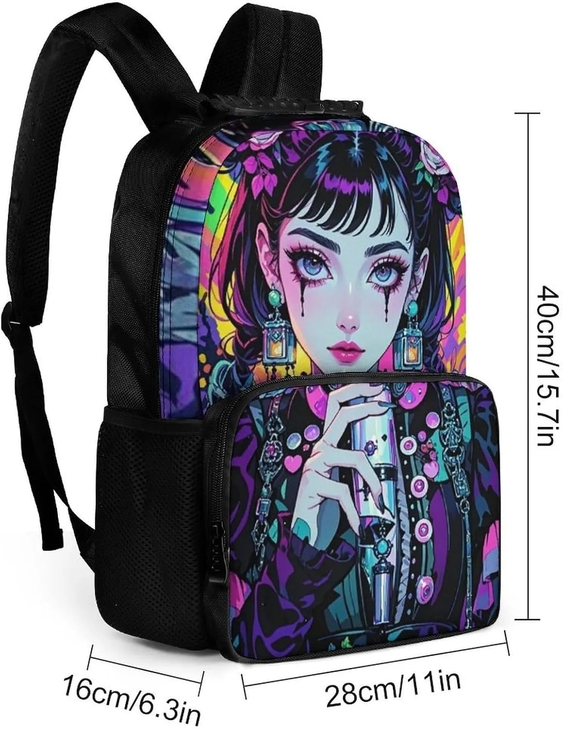 Lightweight Rucksacks for Climbing Outdoors Walking Cycling - Large Capacity Anti-Theft Multipurpose Carry On Bag, Beautiful Gothic Woman Neon Art Camping Outdoor Backpack