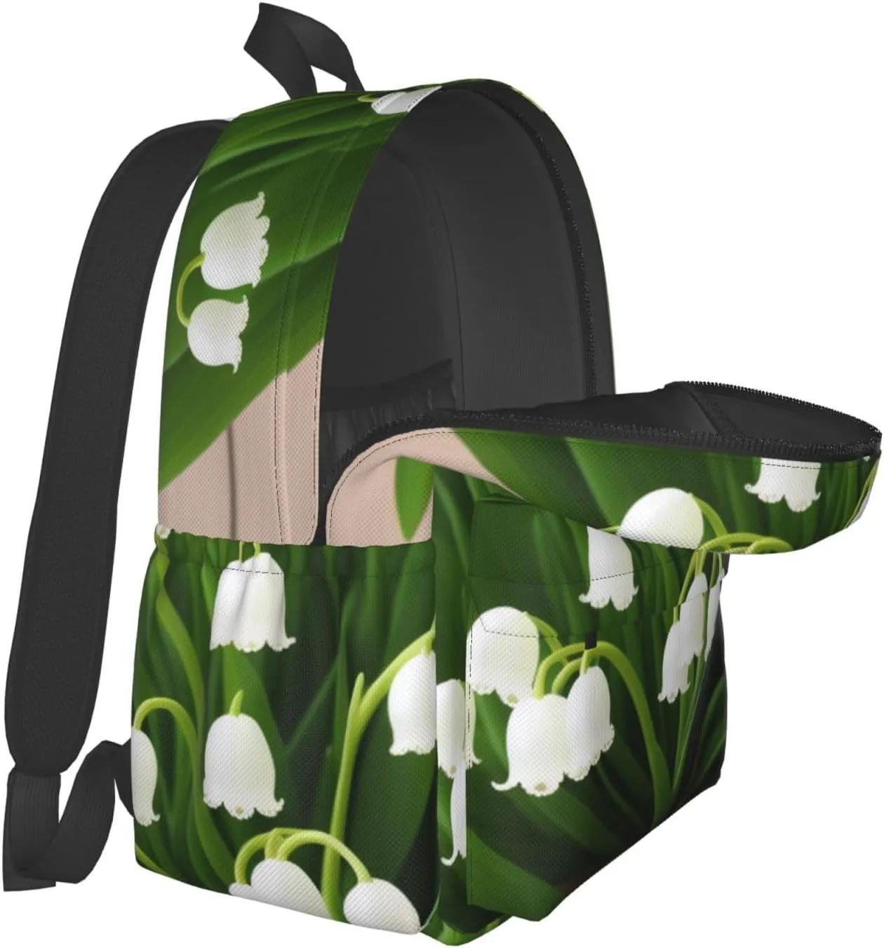 Lilies Of The Valley Backpack Print Shoulder Canvas Bag Travel Large Capacity Casual Daypack With Side Pockets