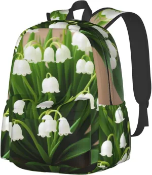 Lilies Of The Valley Backpack Print Shoulder Canvas Bag Travel Large Capacity Casual Daypack With Side Pockets