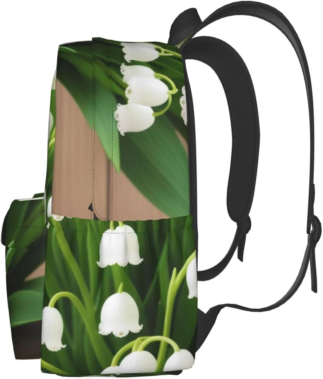 Lilies Of The Valley Backpack Print Shoulder Canvas Bag Travel Large Capacity Casual Daypack With Side Pockets
