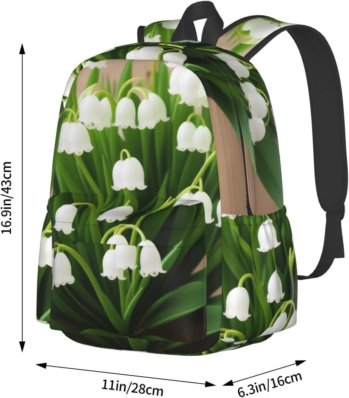 Lilies Of The Valley Backpack Print Shoulder Canvas Bag Travel Large Capacity Casual Daypack With Side Pockets
